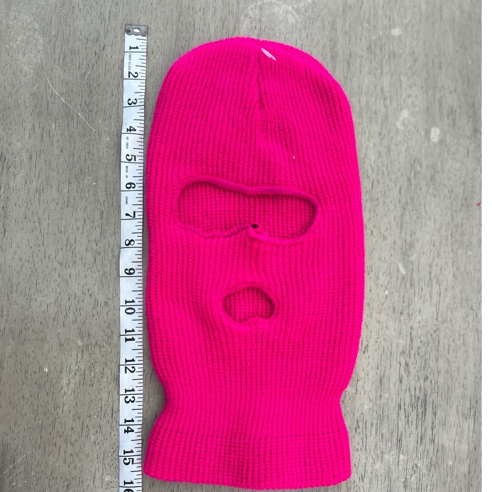 Neon Hot Pink 3 Hole Knit Balaclava Full‎ Face Mask Winter Ski Beanie Mask - Picture 6 of 6